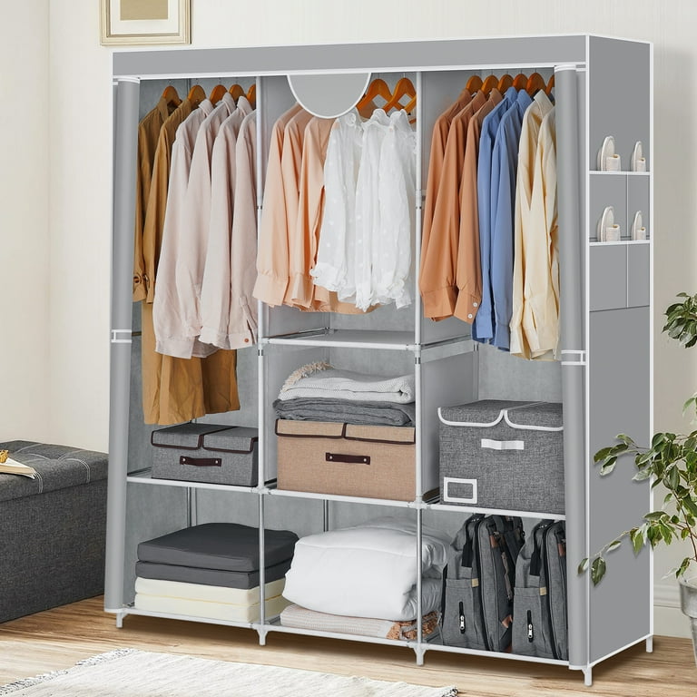 HONEIER Extra Large Closet Wardrobe 65 Lx 73 H Portable Closet with 3 Hanging Rods Shelves and 4 Side Pockets Clothes Storage Organizer with Cover