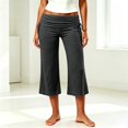thumbnail image 2 of Women Fold Over Gaucho Pants Flowy Low Rise Wide Leg Capris Yoga Culottes Lounge Cropped Foldover Bottoms,M, 2 of 6