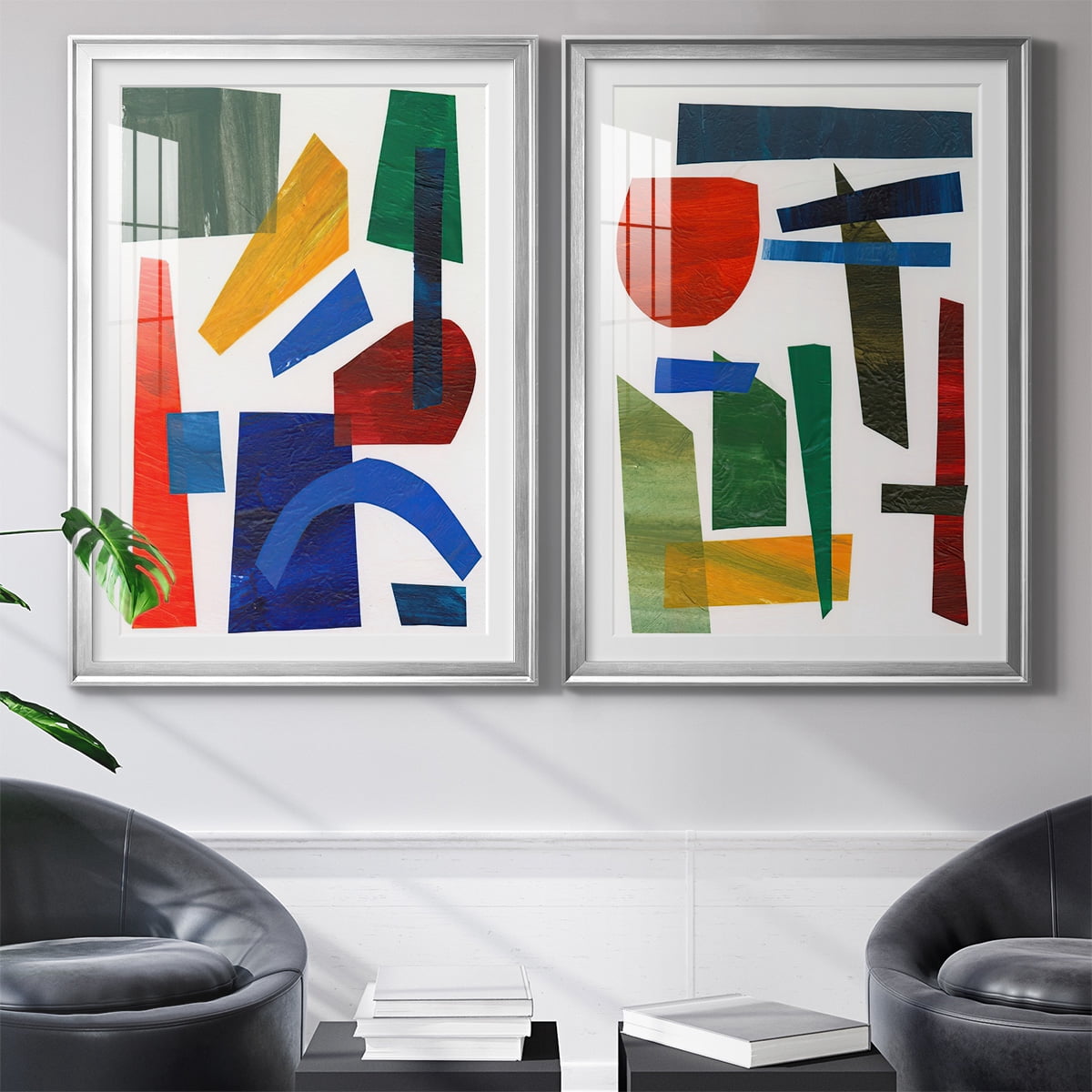 Wexford Home Colorful Shapes I Premium Framed Print, 26.5" x 36.5" - Ready to Hang, Silver (Set of 2)