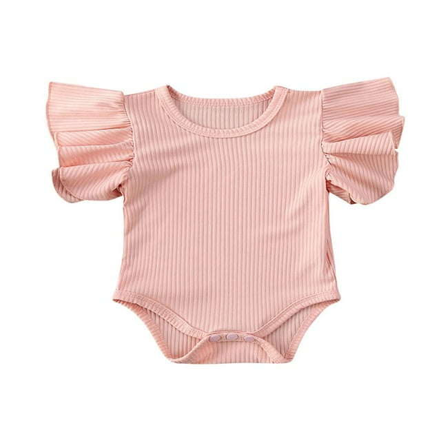 Newborn Baby Girl Basic Ruffle Sleeve Romper Clothes