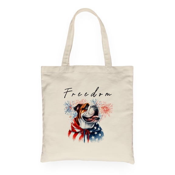 Freedom Bulldog on Independence Day 4th of July Canvas Tote Bag Dog Lover Gifts Idea Reusable Shopping Grocery Bag - 01005