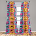 thumbnail image 4 of Ambesonne Emoji Curtains, Pop Art Polka Dots Smiling, Pair of 28"x84", Pink Teal Orange, 4 of 5