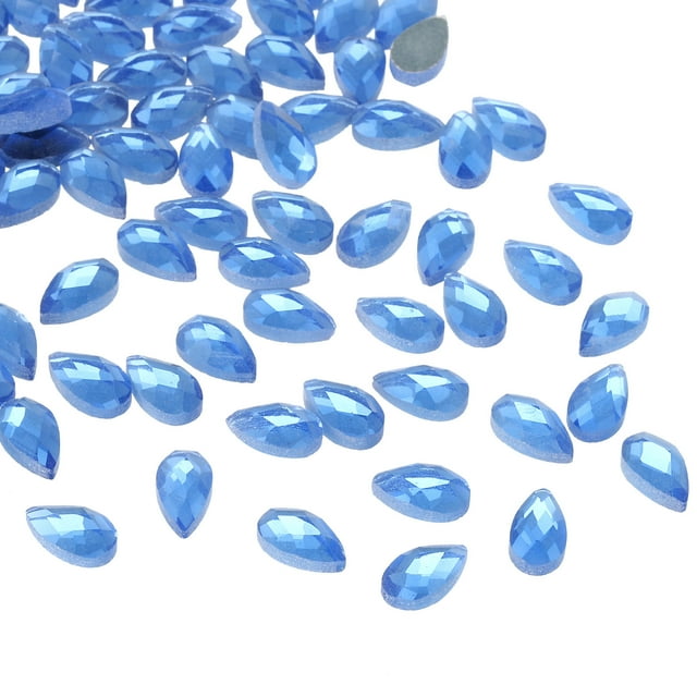 Unique Bargains Flat Back Acrylic Teardrop Gems, 12x7mm Teardrop Rhinestones Bead, Blue 100Pcs