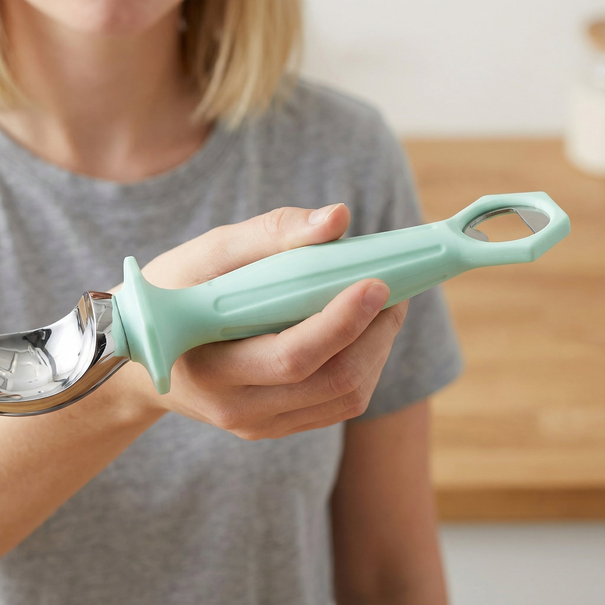 Unique Bargains Zinc Ice Cream Scoop with Ergonomic Handle for Gelato Mint Green 8.7in