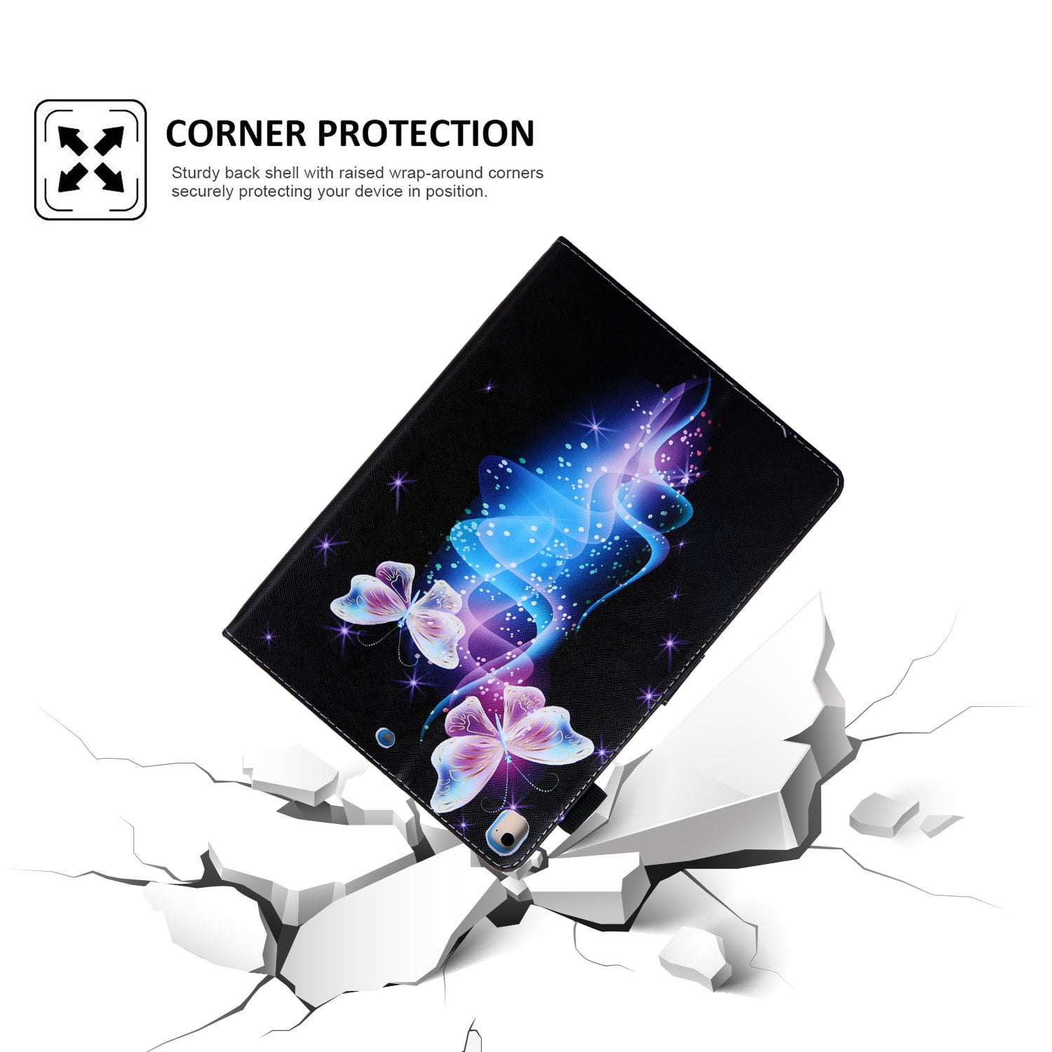 Allytech iPad 10.2 7th Generation Cases Covers, PU Leather Folio Flip Kickstand Auto Sleep Wake Protection Scratch Resistant Cards Slots Pencil Holder Case Cover for Apple iPad 10.2", Butterfly