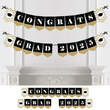 Big Dot of Happiness Gold Graduation Bunting Banner - Party Decorations - Congrats Grad 2025