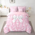 thumbnail image 3 of Homewish Cartoon Bowtie Bowknot 7-Piece Twin Bedding Sets,Retro Damask Floral Bedding Comforter Set,Pink White Sheet Sets For Girl Teens,Luxury Bedroom Decor Reversible, 3 of 9