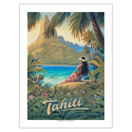 Tahiti - Isle of Paradise - Society Islands - Vintage Travel Poster by Kerne Erickson - Bamboo Fine Art 290gsm Paper Print (Unframed) 18x24in