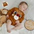 thumbnail image 4 of FYEGRE Festive Reindeer Long Sleeve Bodysuit Romper With Hat For Baby Girls Holiday Season Outfit Khaki 0-3 Months, 4 of 6