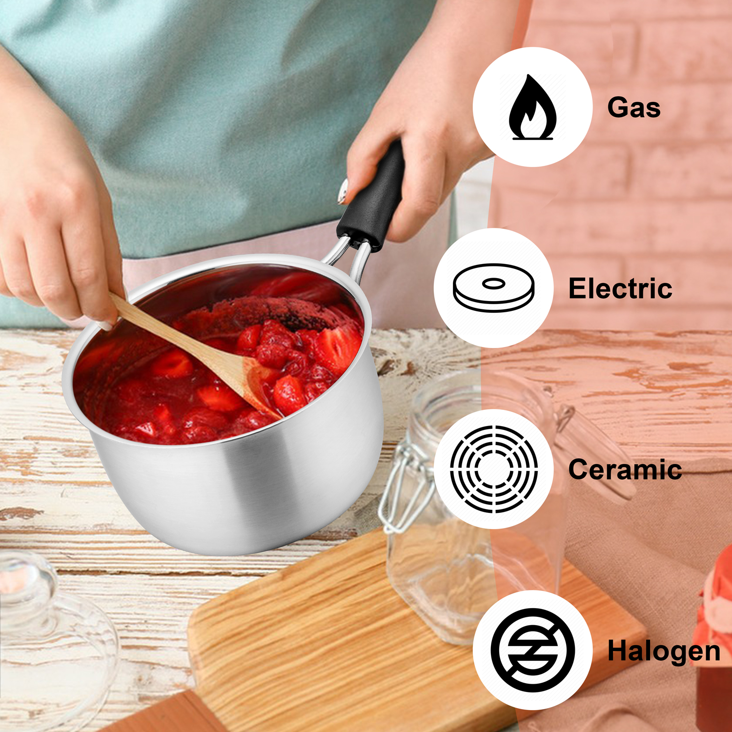 Walchoice 1-Quart Stainless Steel Saucepan with Glass Lid photo 5