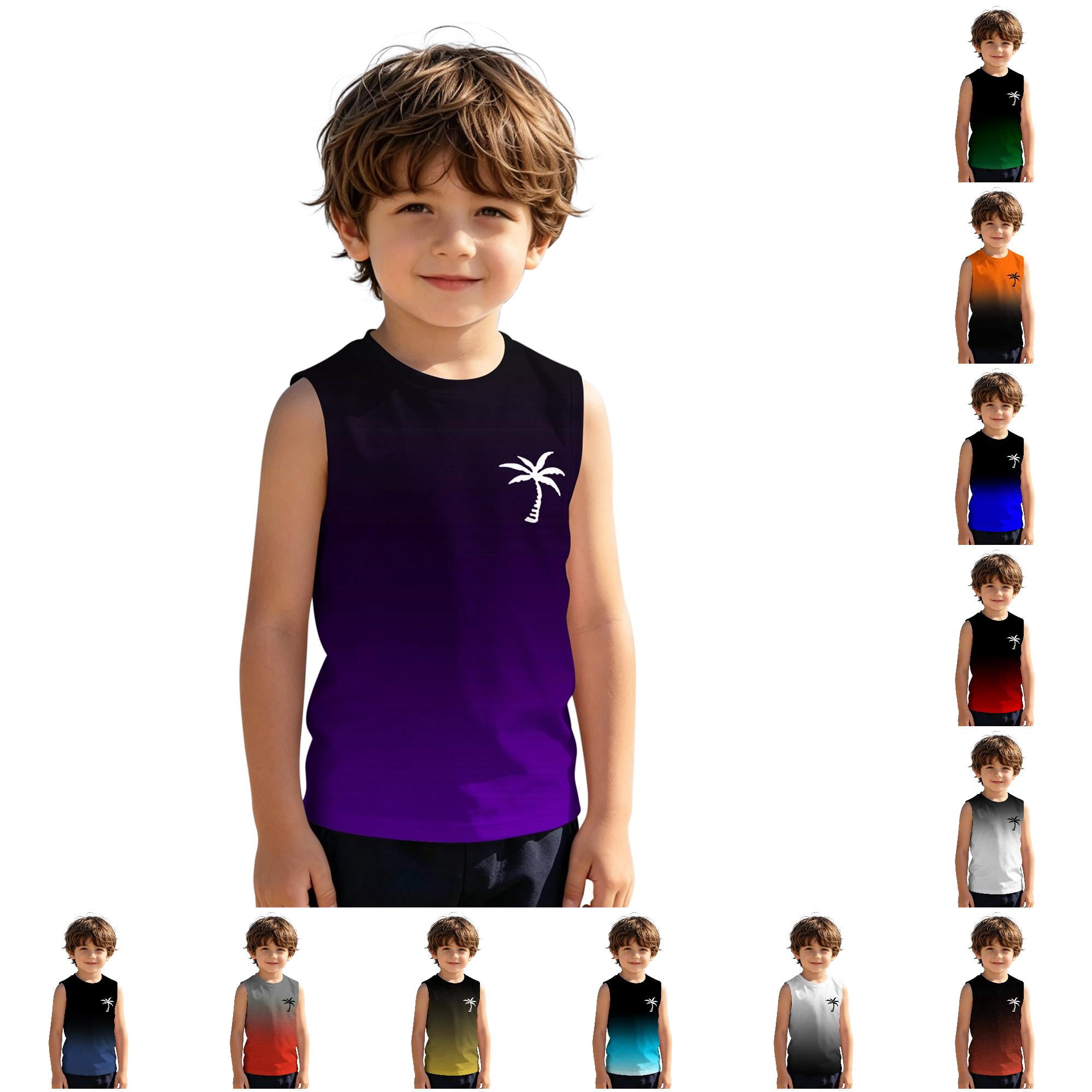 RMGVDSD Boys Tank Tops Kids Sleeveless Summer T-Shirt Gradient Color Graphic T Shirts Soft Comfortable Breathable Activewear 7-8 Years