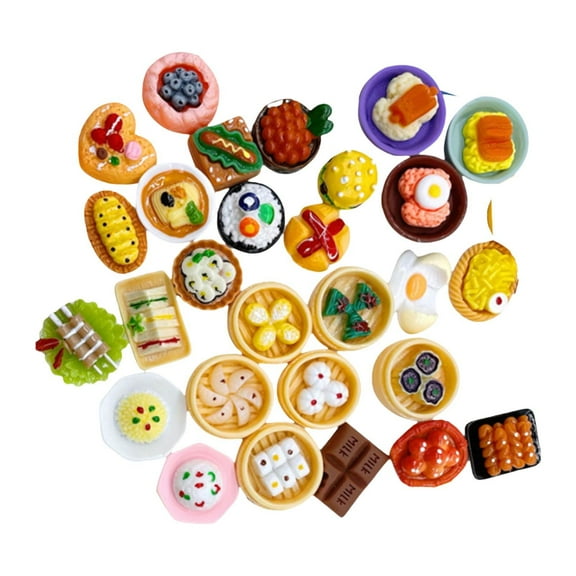 Dualoai 50 Pieces Mini Food Models Dollhouse Kitchen Accessories Decorative Crafts Props