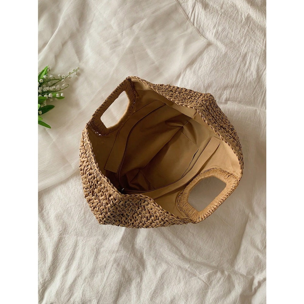 Oversized No-Closure Double Handle,Bag,Perfect For Summer Travel,Summer,Women Bags Straw Purse, Straw Beach Bag, Beach Necessities, Beach Stuff & Summer Essentials, Wicker Bag