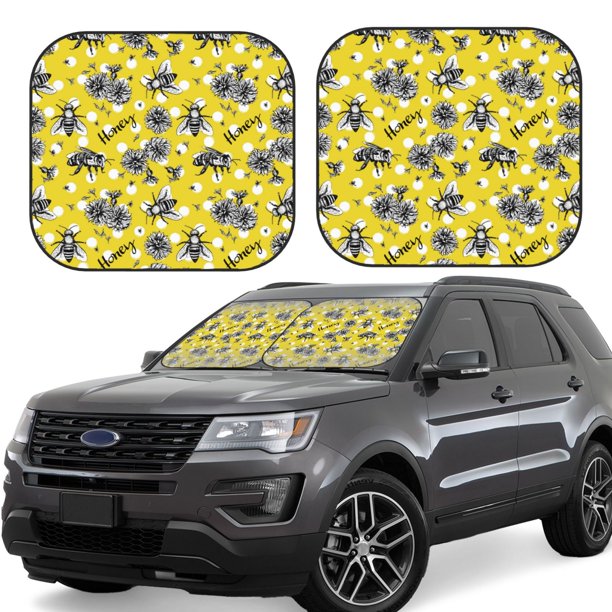Balery Honeybee Parasol para parabrisas de coche de 2 piezas | Parasol plegable para parabrisas delantero de coche para la mayoría de sedanes-Small