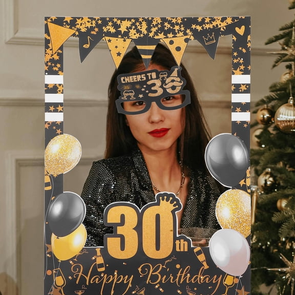 FRCOLOR 1 Set Paper Picture Frame with Eyeglasses 30th Birthday Party Photo Booth Props Cheers to 30th Birthday Old Party Centerpieces Props Decorations