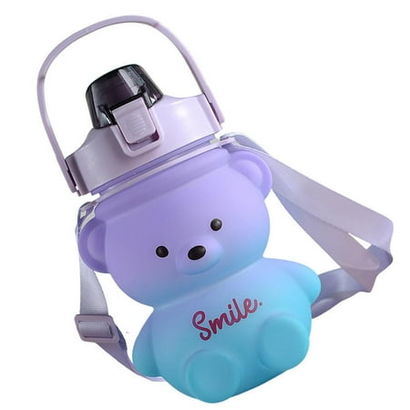 

Fovolat Bottle With Bear Shape 1100ml Cute Bear Cup with Straw & Strap Water Bottles Portable Comfortable Fashionable for Women Girls Sports Camping Picnic Hiking Traveling usefulness