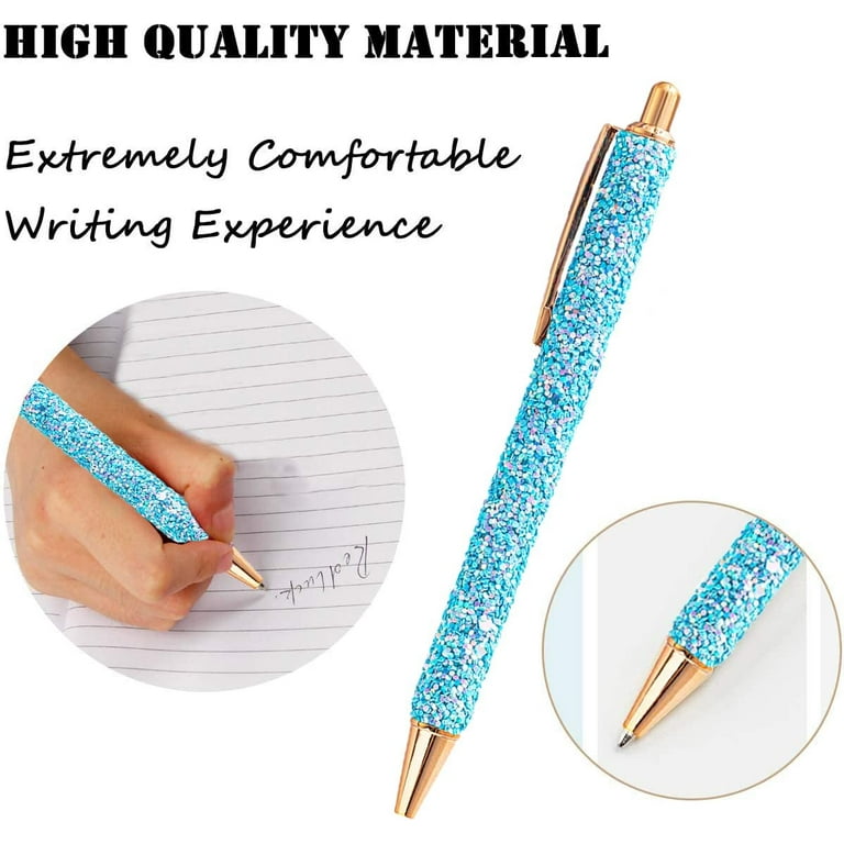 TAIKUU 久の物 11 Pack Fancy Pens Pretty Cute Pens Glitter Ballpoint Pens with  Metal Barrel Retractable Writing Pens Black Ink Medium Point 1.0 mm Pretty