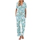 thumbnail image 2 of Pijama de manga corta con estampado fino y pantalones largos con solapa para mujer, top y pantalones de poliéster., 2 of 5