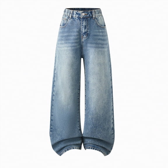 mgoYE Girls Jeans Size 8 Kids Girls Casual Baggy Wide Leg Denim Pants Elastic Waist Casual Jeans Baggy Jeans for Girls(Blue,12-13 Years)