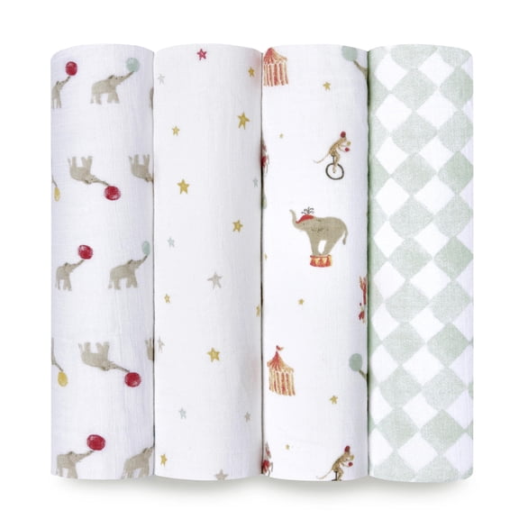 aden   anais™, Cotton Muslin Swaddle Blanket, Circus Elephant, Multi, Unisex, Infants, 4-Pk