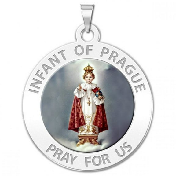 Infant of Prague Religious Medal Color - 2/3 Inch Size of Dime, Sterling Silver