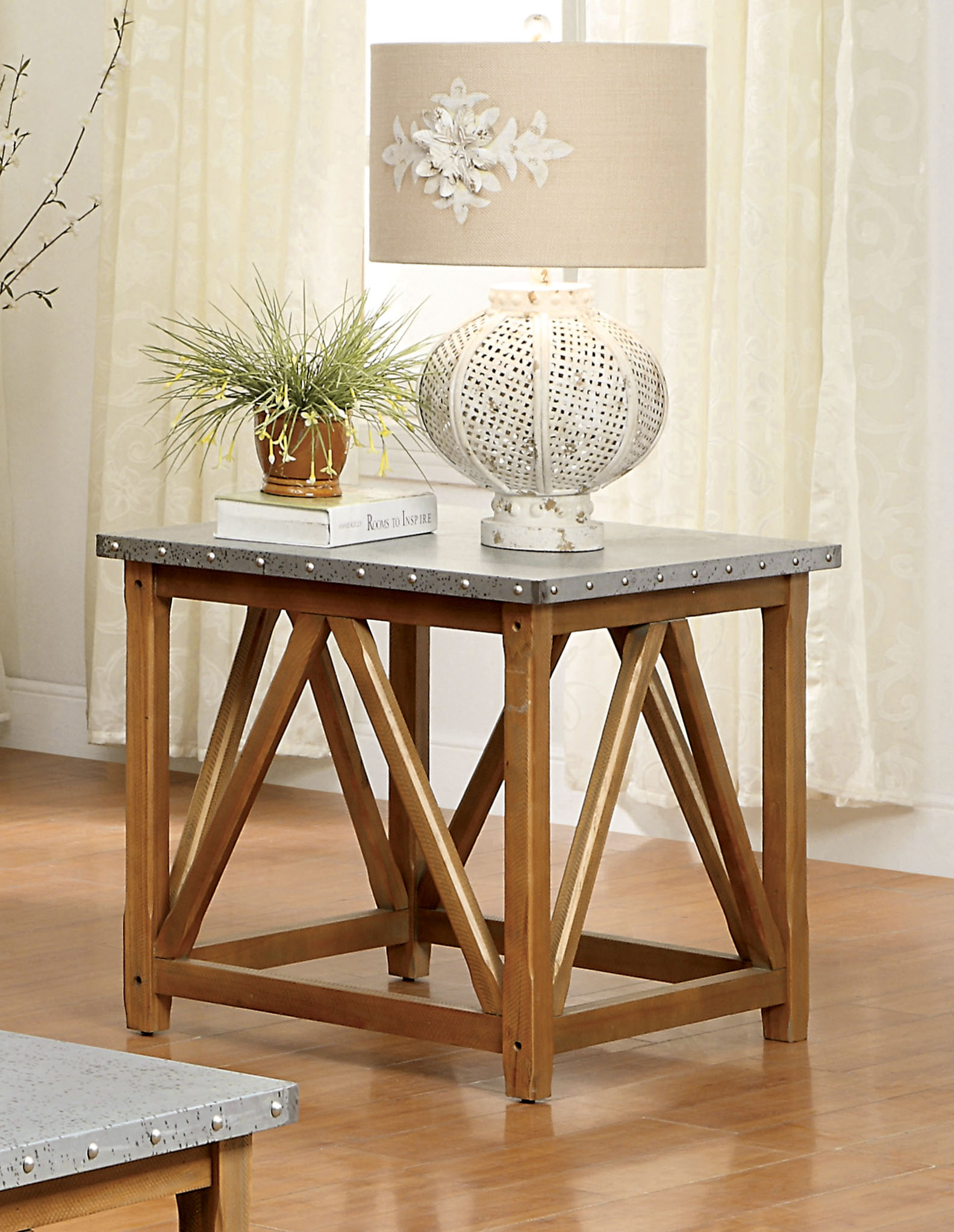 Yogur Rectangular Wood End Table, Natural Brown Finish