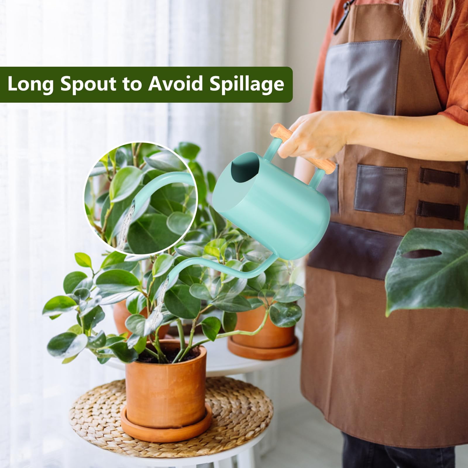 Watering Can Indoor Plants, 35oz Small Stainless Steel Metal Watering Can Modern Decorative Watering Pot with Long Spout for Indoor House Plant Bonsai Garden Flowers (Copper) - GREEN