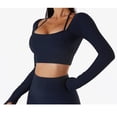 thumbnail image 3 of Top de Yoga para mujer, manga larga, cuello cuadrado, dobladillo más ancho, cintura alta, diseño de punta de los dedos, ropa deportiva de secado rápido, 3 of 6