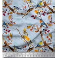 thumbnail image 1 of Soimoi Blue Heavy Satin Fabric Tree & American Robin Watercolor Print Fabric by Yard 56 Inch Wide, 1 of 3