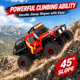thumbnail image 6 of JoyStone 1:8 RC Car for Kids, 4WD Off-Road Monster Truck with Dynamic Eye Lights, Music, LED Headlights, 2 Batteries, 60+ Min Playtime, Remote Control Truck for Boys, Red, 6 of 11