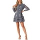 thumbnail image 2 of INSPIRAR CHIC Vestidos de Verano para Mujeres 2025 Floral Con Cinta Cuello en V Semi Transparente de Manga Larga Vestido Corto de Chifón en Capas y Volantes XS Azul Gris, 2 of 6