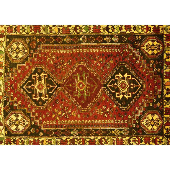 Ahgly Company Machine Washable Indoor Rectangle Persian Yellow Traditional Area Rugs, 5' x 7'