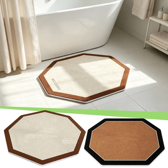 Octagonal PVC Coil Shower Mat, Non-Slip Quick-Drying Bathroom Floor Mat with Hollow Drainage, Vintage Design for Bathtub & Shower