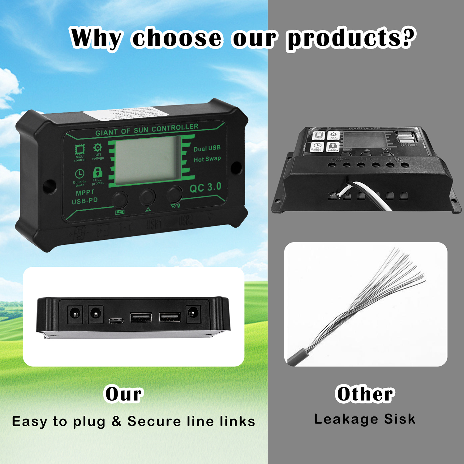 Natubeau 600WSolarPanelKit, Monocrystalline Silicon 100A Charge Controller Solar Panel Kit,Portable SolarPanelKit with Extension Cable Battery Clip for RV, Camping, OutdoorActivities