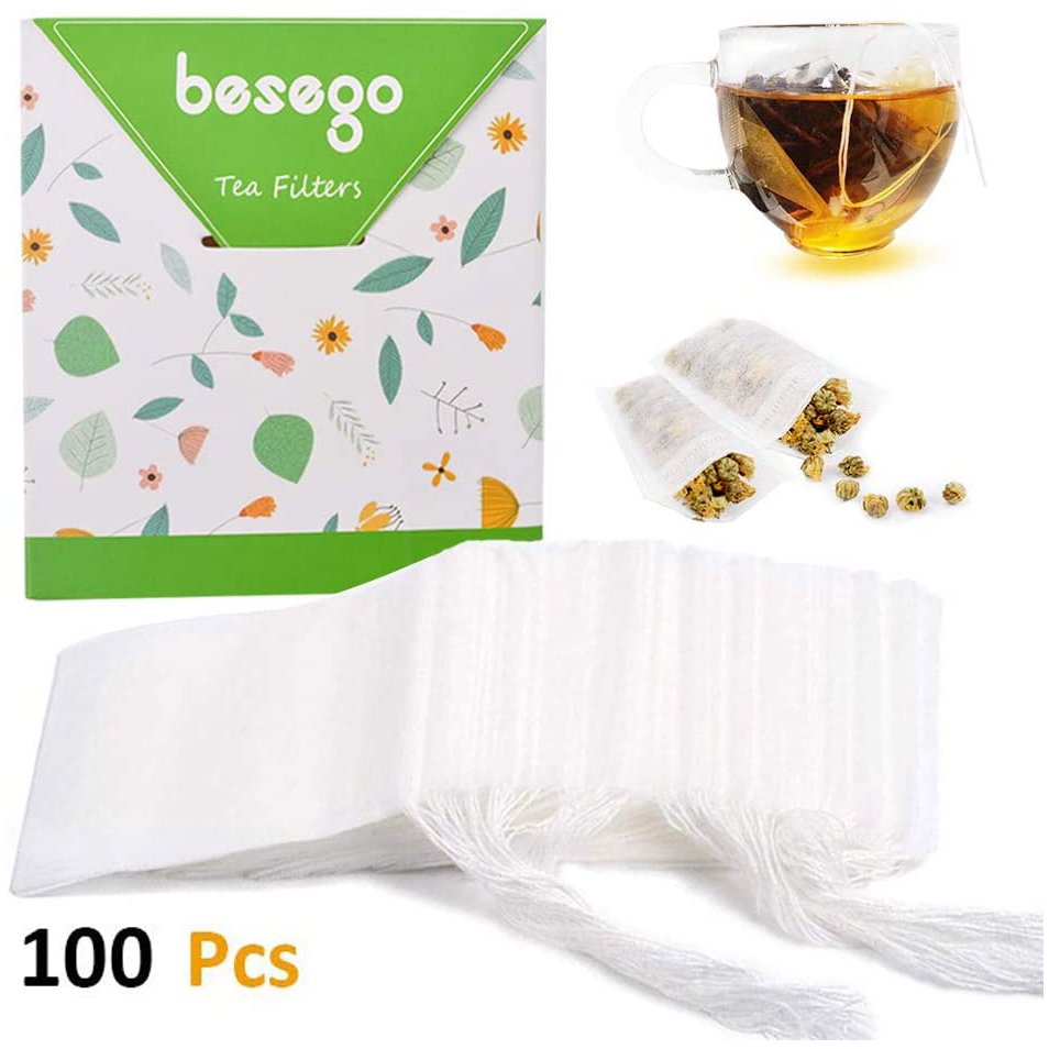 Besego Disposable Drawstring Tea Filter Bags, Empty Tea Bags Corn Fiber