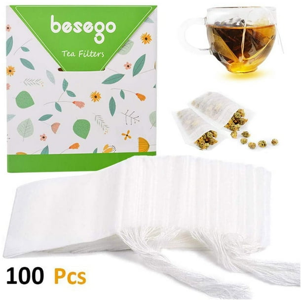 Besego Disposable Drawstring Tea Filter Bags, Empty Tea Bags Corn Fiber