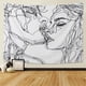 thumbnail image 1 of Mujeres/hombres boceto abstracto arte beso amantes tapiz/tapiz de besos colgante de pared tapiz de arte lineal en blanco y negro, tiro de playa, 1 of 5