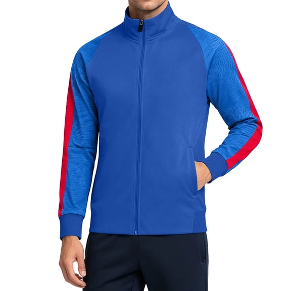 Guluxicc Mens Athletic Jackets with Pockets Color Block Mock Neck Full Zipper Long Sleeve Gym Workout Jackets for Running Everyday Fall Winter