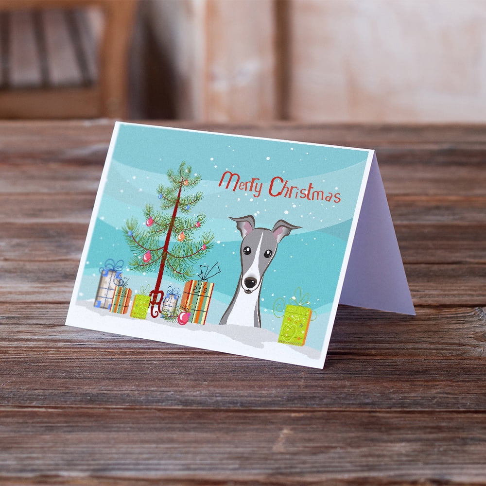 Christmas Tree and Italian Greyhound Greeting Cards and Envelopes Pack of 8