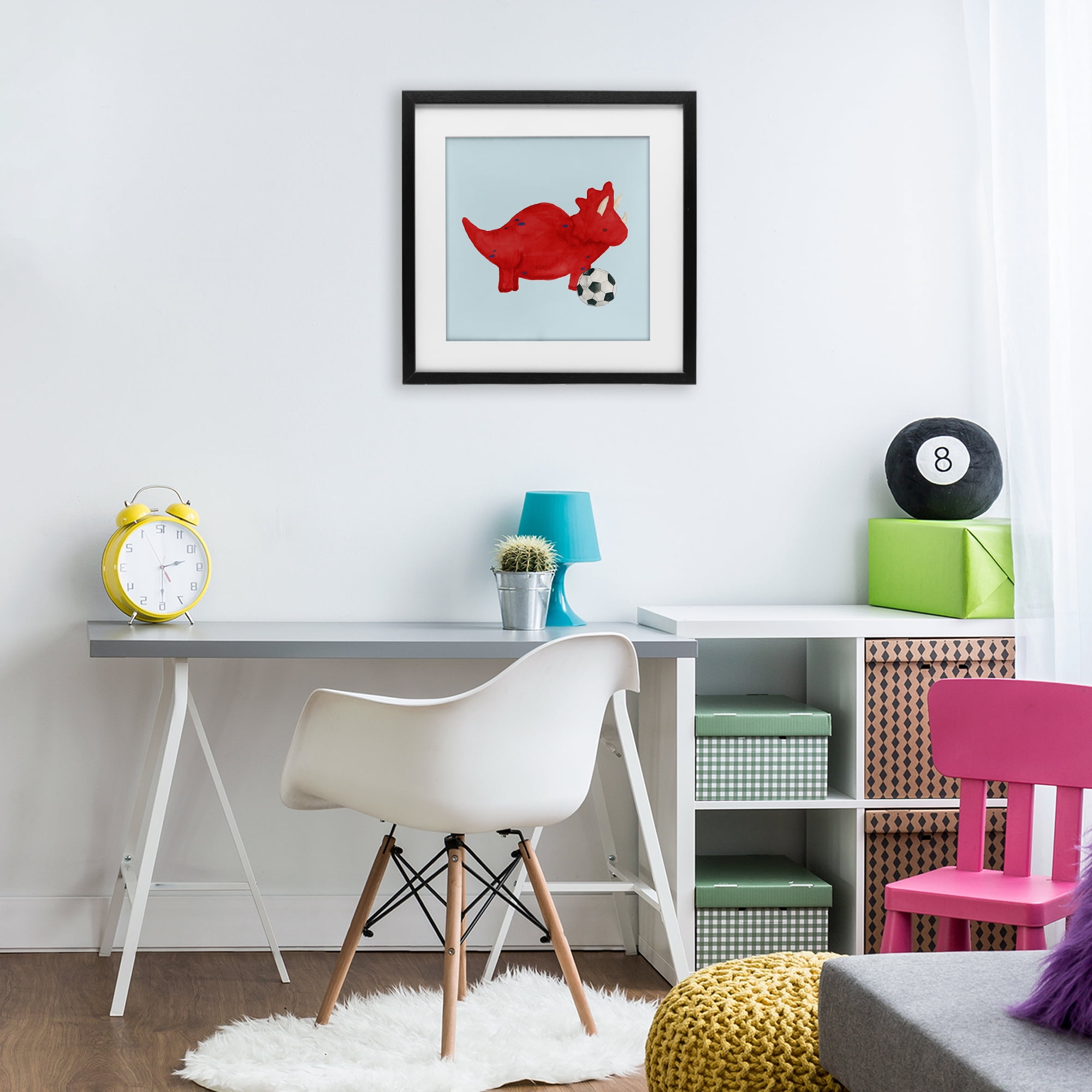 Stupell Industries Baby Dino with Ball Black Framed Print Under Glass, design by Lucille Price