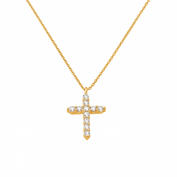 Metal Masters 14K Gold Plated Cross Faith Pendant Necklace Cubic Zirconia for Women, Adjustable 16 to 18 in Chain