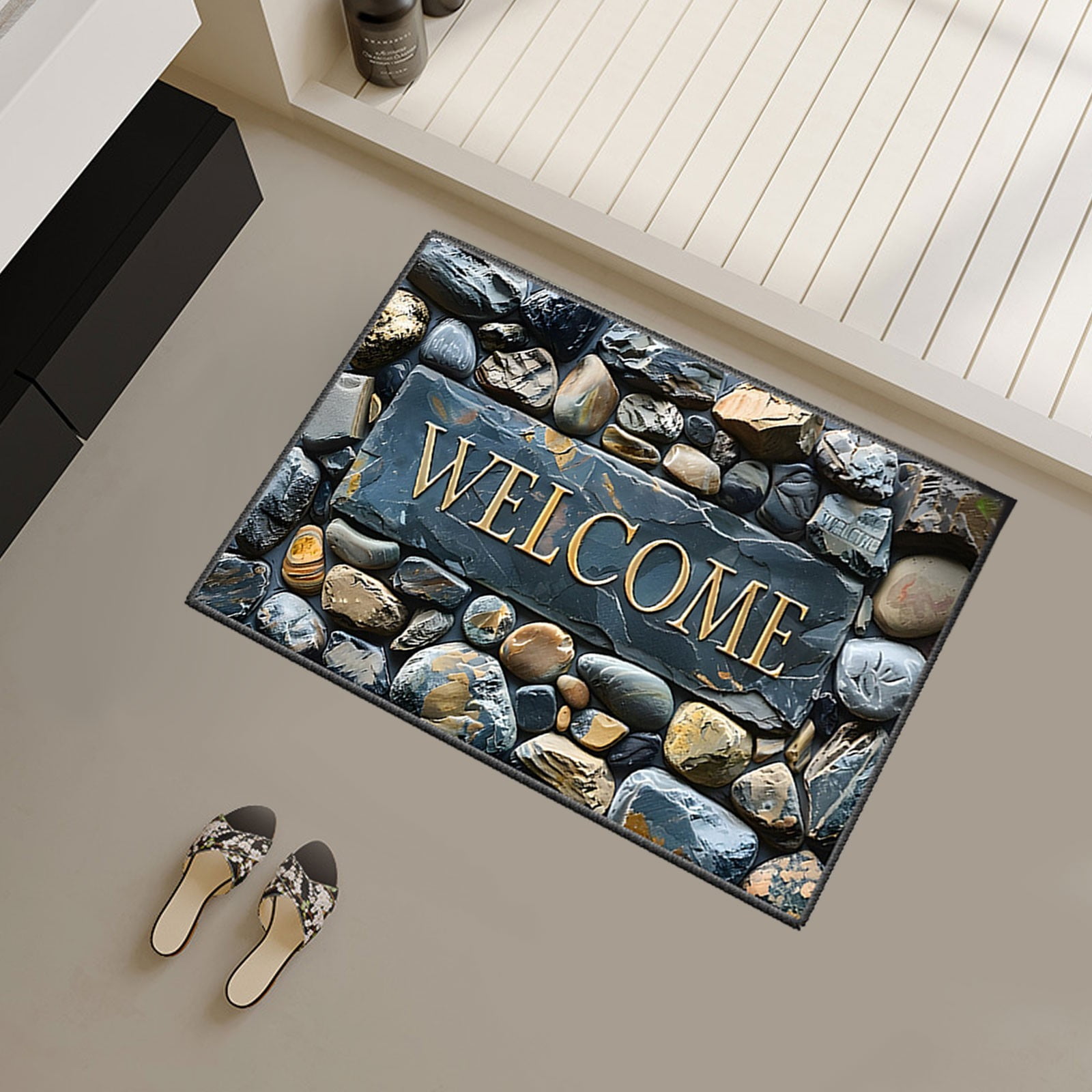 Rectangle Entrance Door Mat, Entry Way Doormat Front Door Rugs Outdoors Heavy Duty Welcome Mat, Non Slip Low Profile for Garage (Medium)