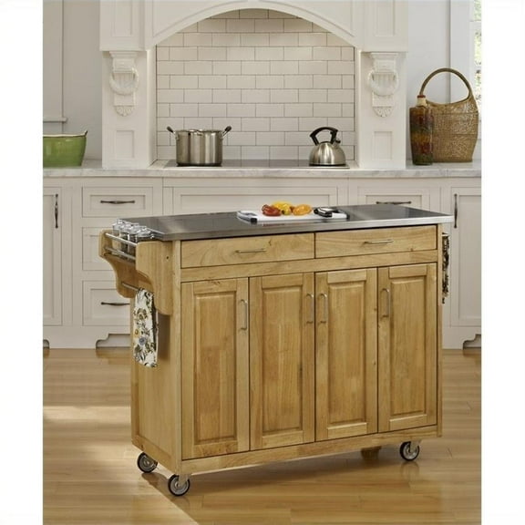 Pemberly Row Contemporary Wood Rolling Kitchen Cart in Brown