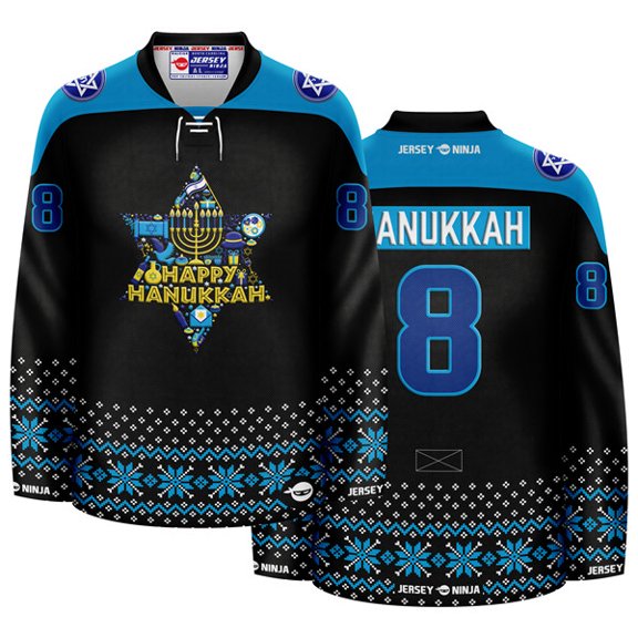 Hanukkah Star of David Collage Black Holiday Hockey Jersey
