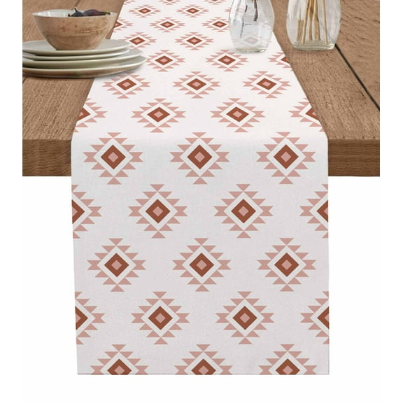 Hokiten Table Runners 120 Inches Long Dress Scarves, White Boho Geometric Farmhouse Coffee/Dining/Kitchen Table Runner for Living Room, Modern Simple Aztec Ethnic Pattern 13x120 Inch