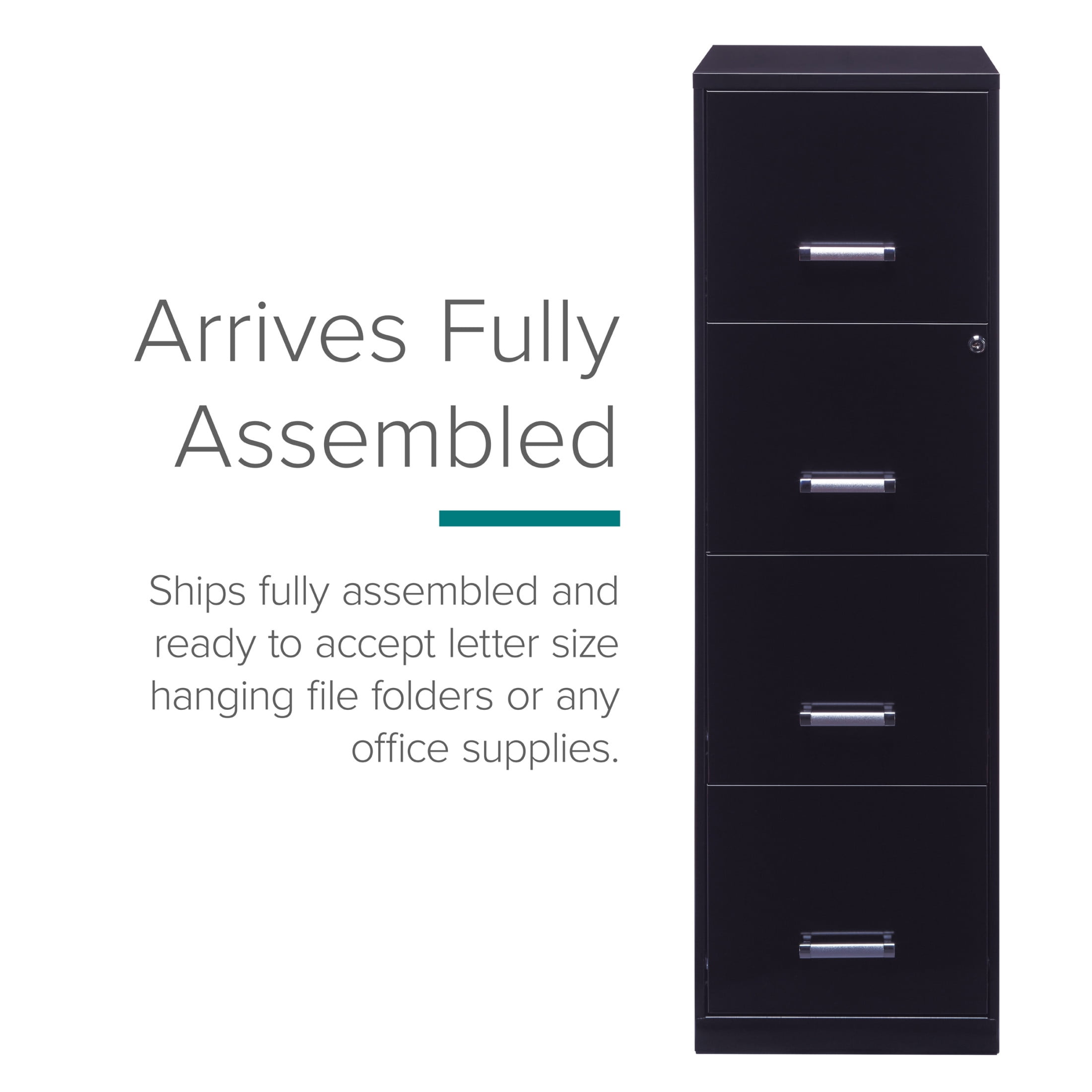Space Solutions 18" Deep 4 Drawer Smart Letter Width Vertical File Cabinet, Black