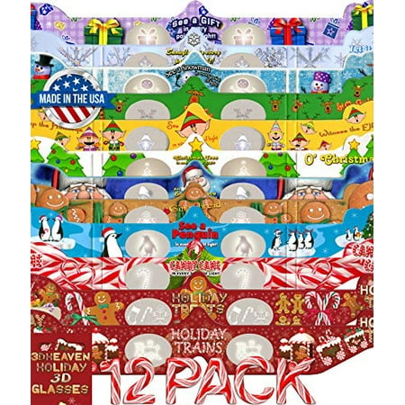 Holiday 3D Glasses 12 Pack - with 3DHeaven Exclusive Styles Holiday Treats and Holiday Trains - 12 Different