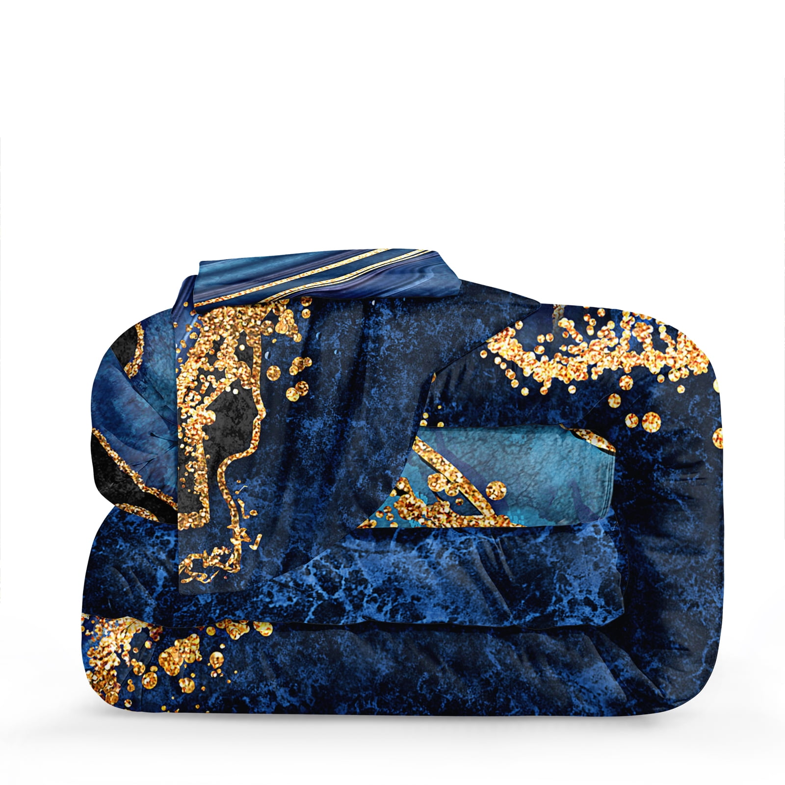 MOVE OVER Blue Gold Marble Comforter Set King Blue Marble Bedding Sets Abstract Marble Textured Pattern Microfiber Filling Down Duvet