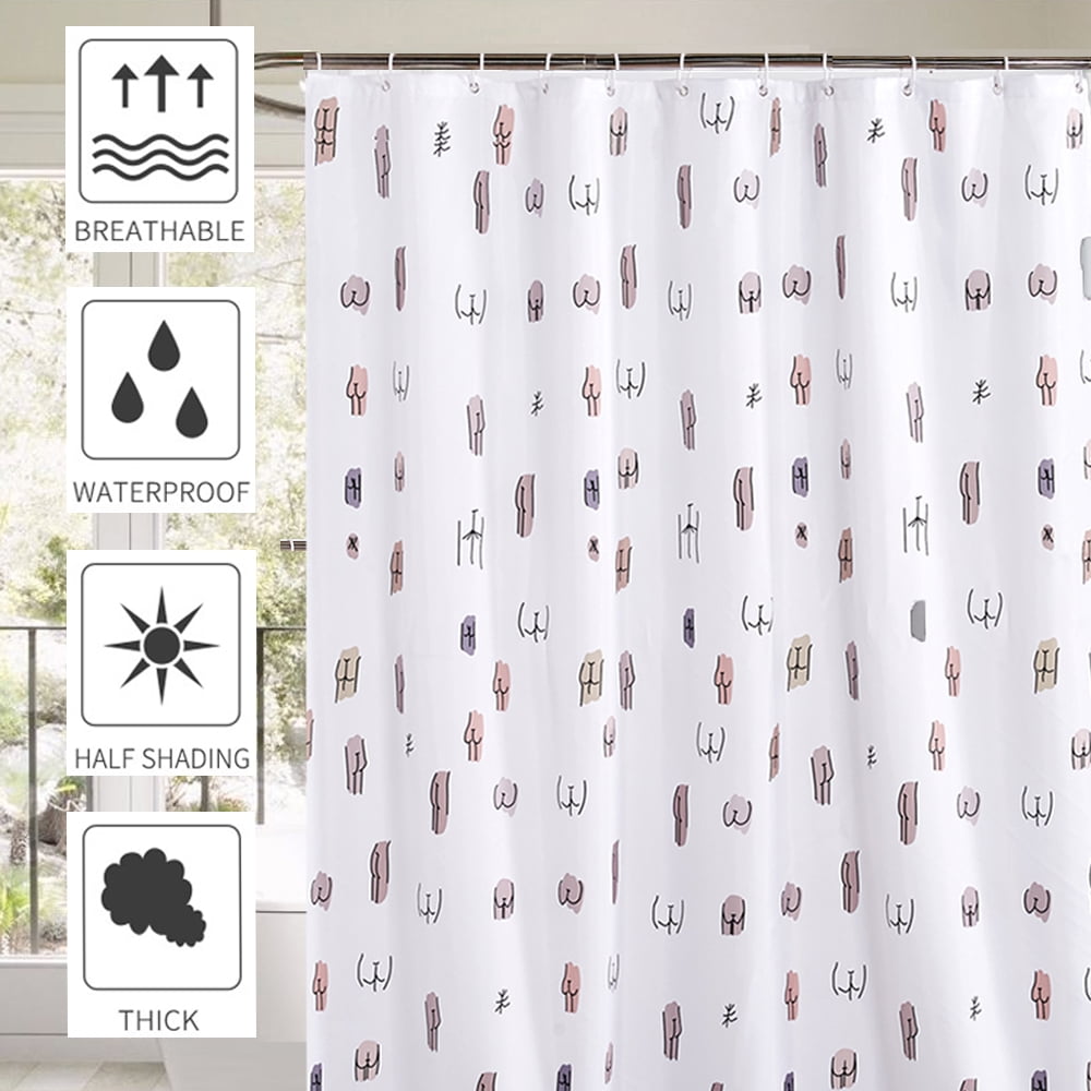 Spoof Taste Funny Interesting Cartoon Design Shower Curtain Set Waterproof Polyester Fabric 72' x 72' - White