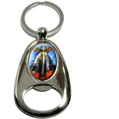 Soyuz Rocket Boosters Missile Space, Chrome Plated Metal Spinning Oval Design Bottle Opener Keychain Key